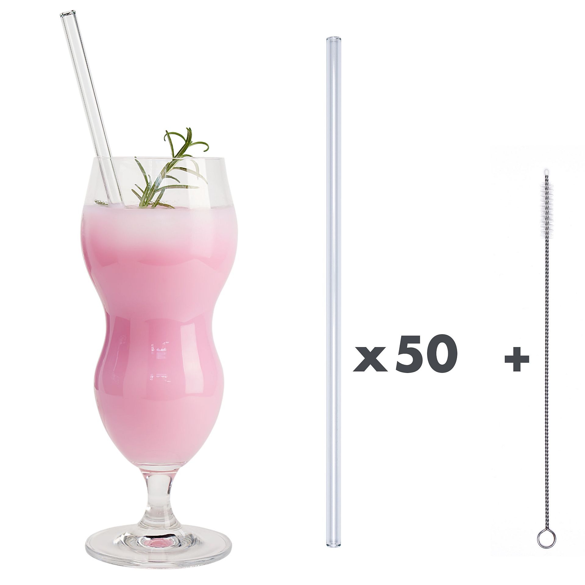 Glastrinkhalme Ø 8 mm Länge 27 cm + 1 Reinigungsbürste Klar 50er-Karton