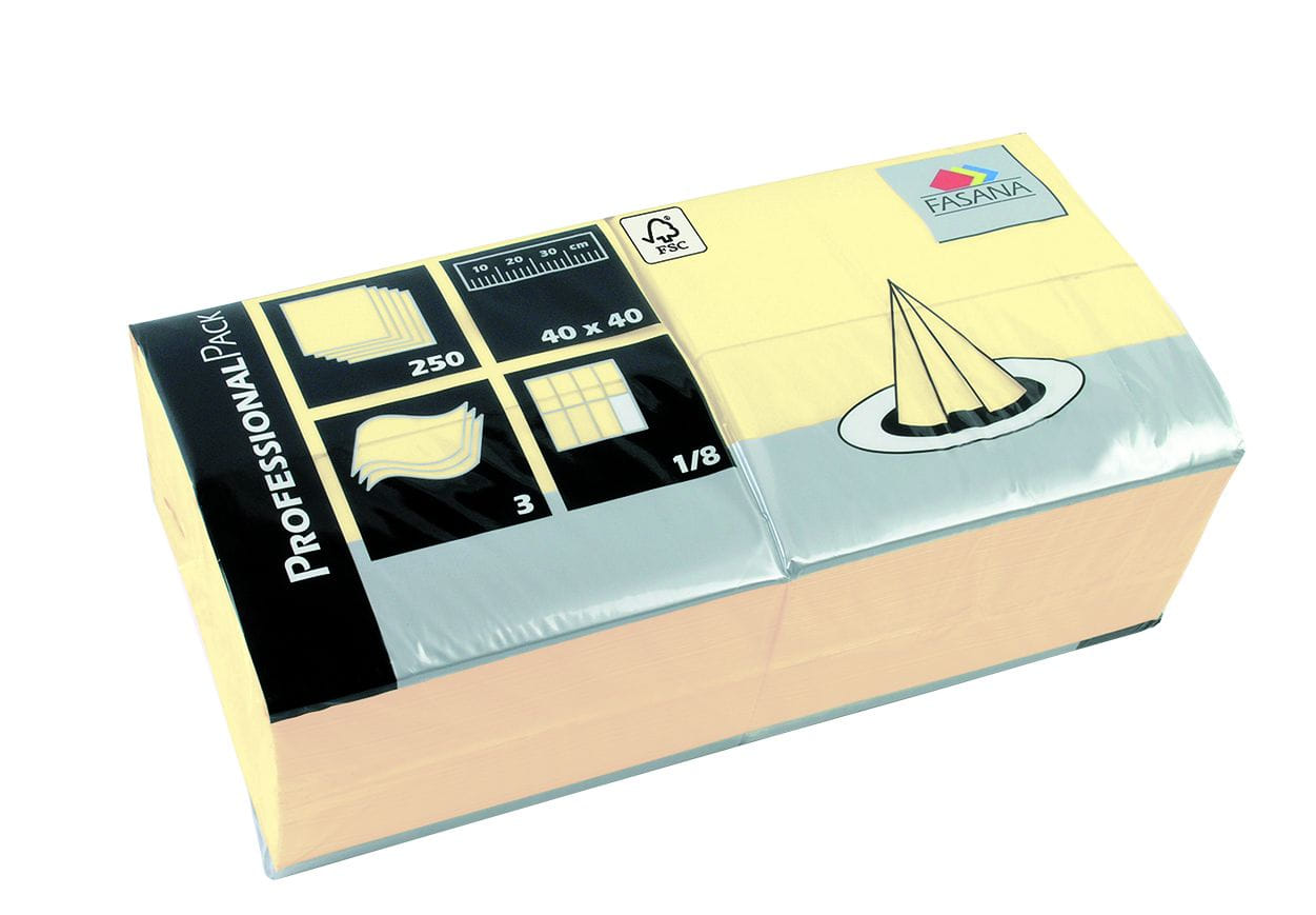 Zelltuchservietten 40 x 40 cm 3-lagig 1/8 Falz creme