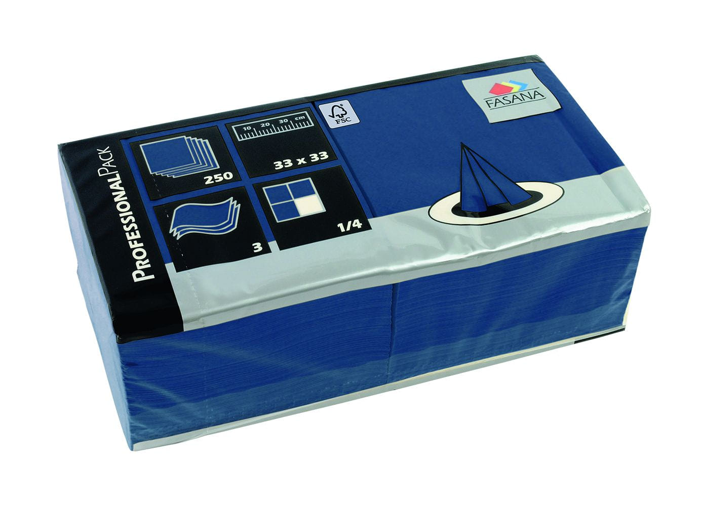 Zelltuch-Servietten 33 x 33 cm 3-lagig 1/4 Falz blau