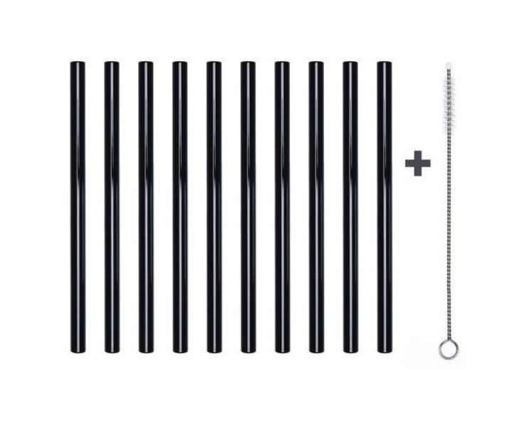 Glastrinkhalme 15 cm Ø 8 cm schwarz inkl. Nylon Reinigungsbürste