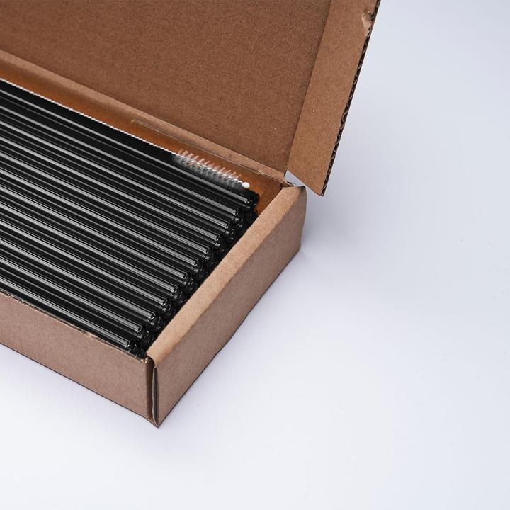 50 x Glastrinkhalme Ø 8 mm Länge 20 cm + 1 Reinigungsbürste Schwarz