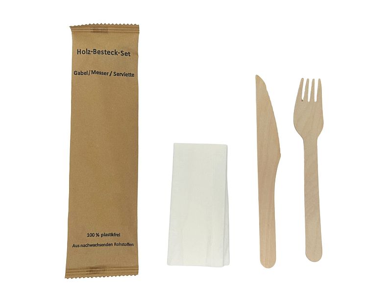 Bestecksets Holz Messer Gabel Serviette braun