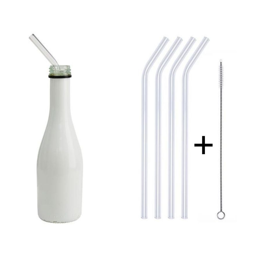 36 x Glastrinkhalme geknickt Weiss Länge 23 cm Ø 8 mm + 1 Reinigungsbürste