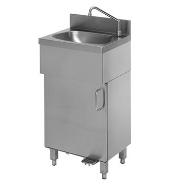 Handwaschbecken aus Edelstahl mit Unterschrank und 1 Flügeltüre