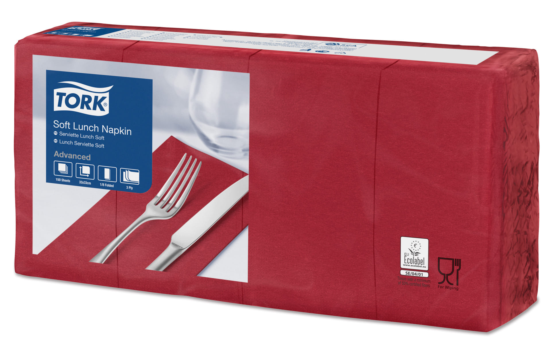 Zelltuch-Servietten 33 x 33 cm 3-lagig 1/8 Falz bordeaux (477418)