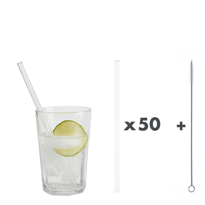Glastrinkhalme Ø 8 mm Länge 23 cm + 1 Reinigungsbürster Weiss 50er-Karton