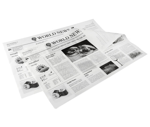 Pergamentersatz 1/8 Bögen Einschlagpapier fettdicht "Zeitungsmotiv" weiß