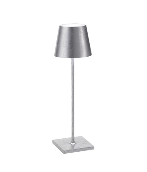 Poldina Pro LED-Akkuleuchte Ø 11 cm H. 38 cm silber