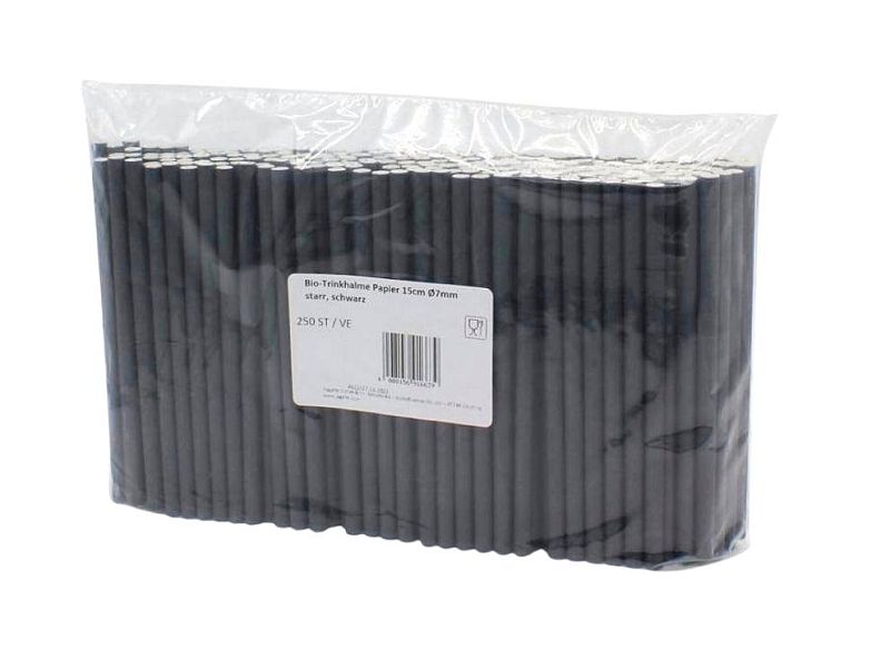 250x Trinkhalme Papier Cocktail 15 cm Ø 7 mm schwarz