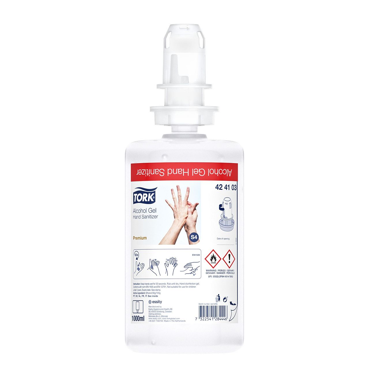 6x Tork Händedesinfektionsgel 1 Liter (424103)